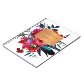 Rode marine boho boeket koper label trendy school notitieboek (Linkerzijde)
