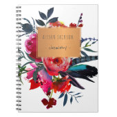 Rode marine boho boeket koper label trendy school notitieboek (Voorkant)