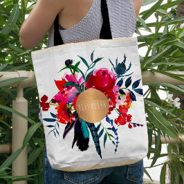 Rode marine boho boeket koper monogram trendy tote bag