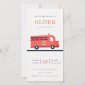 Rode marine brandweerauto verjaardagsuitnodiging v bedankkaart (Voorkant)