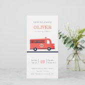 Rode marine brandweerauto verjaardagsuitnodiging v bedankkaart (Staand voorkant)