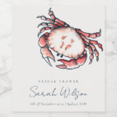 Rode marine onderwater krab nautische bruidsdouche wijn etiket (Enkel label)