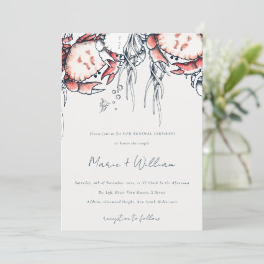 Rode marine onderwaterkrab Nautical Vow Renewal Kaart (Staand voorkant)