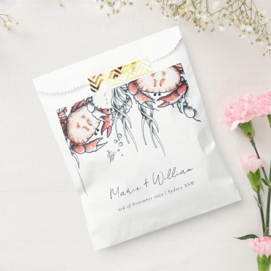 Rode marine onderzeese krab koraal rond huwelijk bedankzakje (Gezegeld)