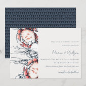 Rode marine onderzeese krab koraal rond huwelijk kaart (Voorkant / Achterkant)