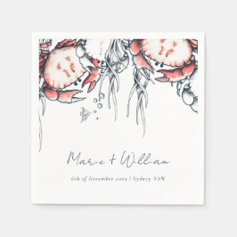 Rode marine onderzeese krab koraal rond huwelijk servet