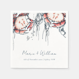 Rode marine onderzeese krab koraal rond huwelijk servet