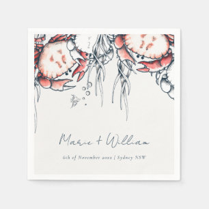 Rode marine onderzeese krab koraal rond huwelijk servet