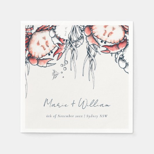 Rode marine onderzeese krab koraal rond huwelijk servet (Voorkant)
