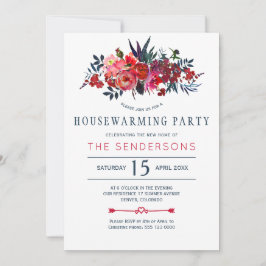 Rode marine rustieke boho bloemen housewarming par kaart