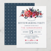 Rode marine rustieke boho bloemen housewarming par kaart (Voorkant / Achterkant)