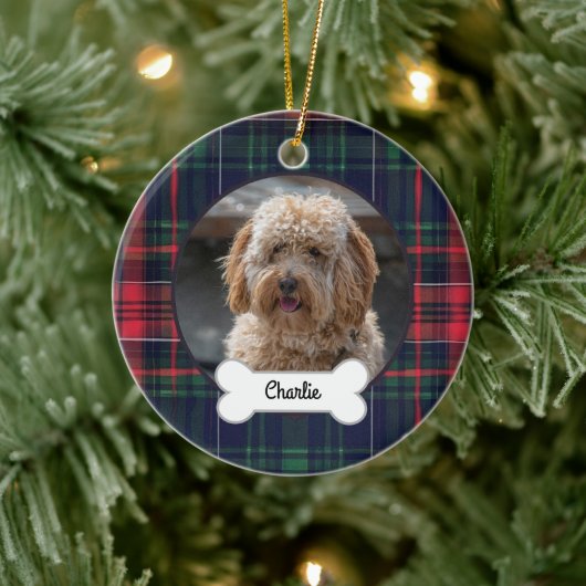 Rode marine tartan aangepaste huisdier puppy hond  keramisch ornament (Boom)