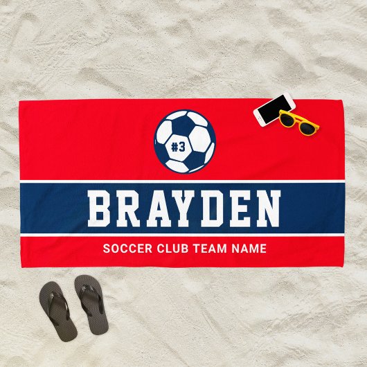 Rode Marine Voetbalspeler Aangepaste Naam Strandlaken