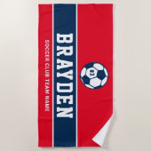 Rode Marine Voetbalspeler Aangepaste Naam Strandlaken (Voorkant)