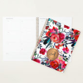 Rode marine waterverf bloemenkoperen monogram naam planner (Display)