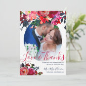 Rode marine waterverf pioen foto bruiloft dank u bedankkaart (Staand voorkant)