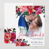 Rode marine waterverf pioen foto bruiloft dank u bedankkaart (Voorkant / Achterkant)