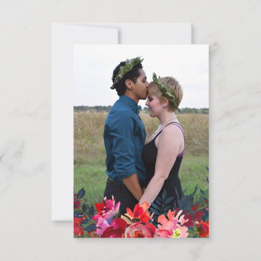 Rode marine waterverf pioenrozen save the date bru (Achterkant)