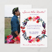 Rode marine waterverf wilde bloemen save date brui save the date (Voorkant / Achterkant)