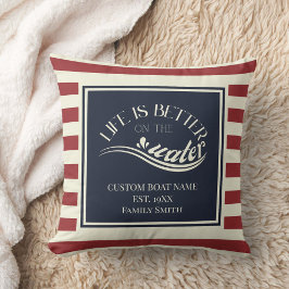 Rode marineblauw gestreepte bootnaam  kussen