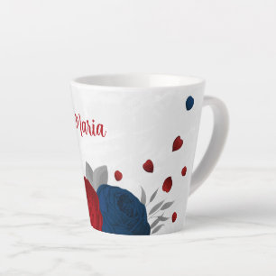 rode & marineblauwe bloemen zilver botanische brui latte mok