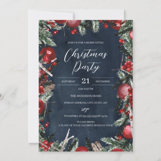 Rode marinier met kerstmis, feestelijke Floral Par Kaart (Voorkant)