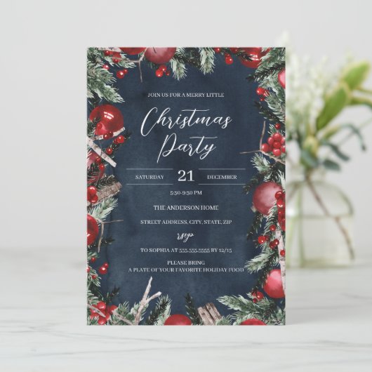 Rode marinier met kerstmis, feestelijke Floral Par Kaart (Staand voorkant)