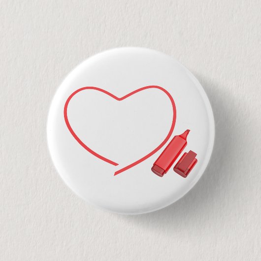 Rode marker en rood hart ronde button 3,2 cm (Voorkant)