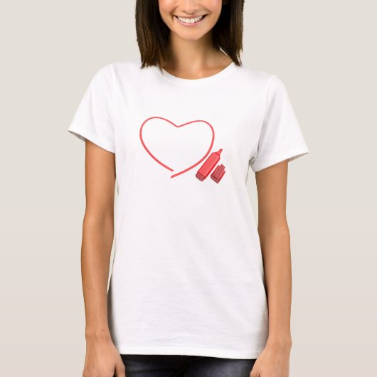 Rode marker en rood hart t-shirt (Voorkant)