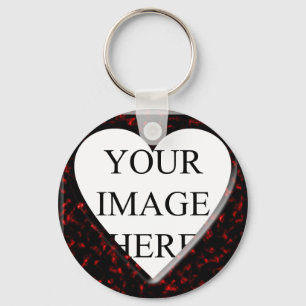Rode marmer Square Lijst met hart Sleutelhanger