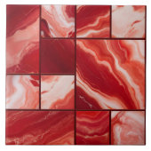 Rode Marmeren Geometrische Kunst Tegeltje (Voorkant)