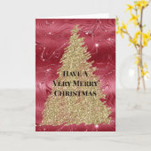 Rode Marmeren Gouden Glitter Kerstboom Kaart (Gele Bloem)