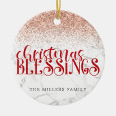 Rode Marmeren Kerstzegeningen Glitter Personaliser Keramisch Ornament (Voorkant)
