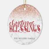 Rode Marmeren Kerstzegeningen Glitter Personaliser Keramisch Ornament (Links)