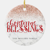 Rode Marmeren Kerstzegeningen Glitter Personaliser Keramisch Ornament (Achterkant)