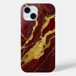 Rode Marmeren Patroon met Goud iPhone 15 Case
