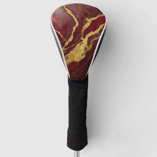Rode Marmeren Patroon met Goud Golfheadcover (Voorkant)