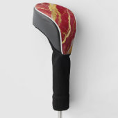 Rode Marmeren Patroon met Goud Golfheadcover (Schuin)