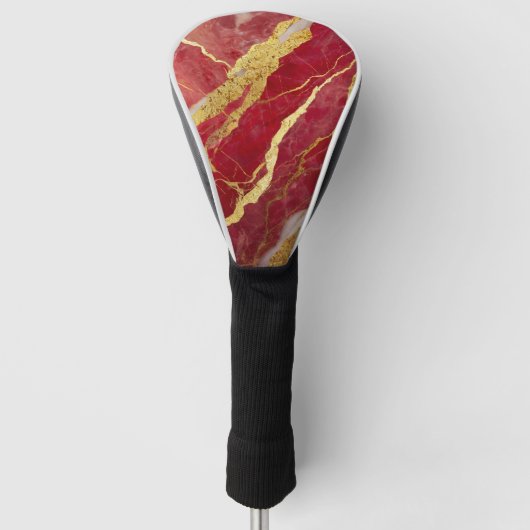 Rode Marmeren Patroon met Goud Golfheadcover (Voorkant)