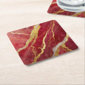 Rode Marmeren Patroon met Goud Kartonnen Onderzetters (Schuin)