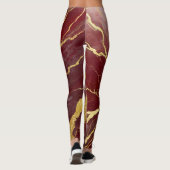 Rode Marmeren Patroon met Goud Leggings (Achterkant)