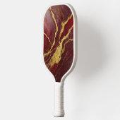 Rode Marmeren Patroon met Goud Pickleball Paddle (Links)