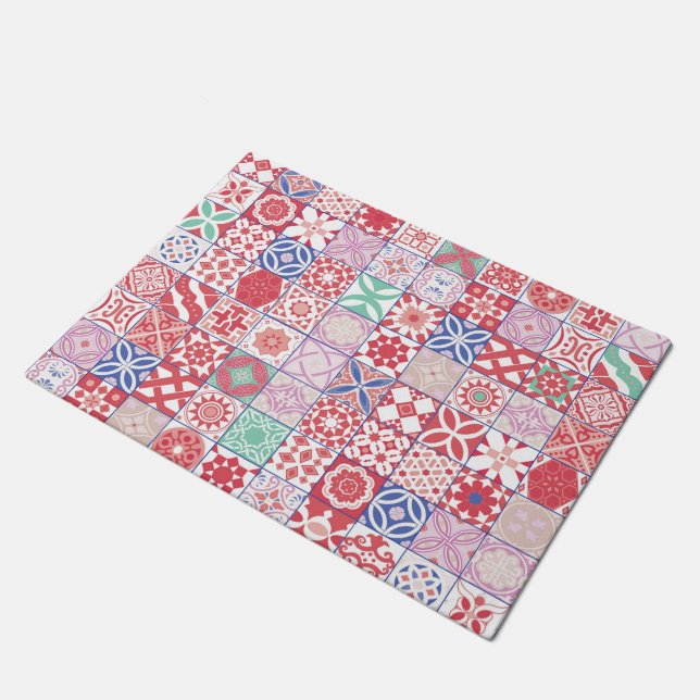 Rode Marokkaanse tegel Deurmat (Schuin)