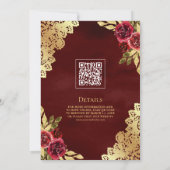 Rode Maroon Bloemrijke Gouden Kant QR Code Moslim Kaart (Achterkant)