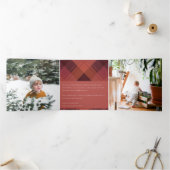 Rode Maroon Geruite 7 Foto Prettig Kerstfeest Drieluik Wenskaart (Binnen)