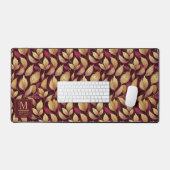 Rode Maroon Gouden Glitter Herfstbladeren Patroon Bureaumat (Keyboard & Muis)