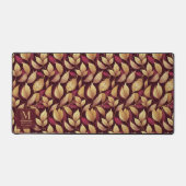 Rode Maroon Gouden Glitter Herfstbladeren Patroon Bureaumat (Voorkant)
