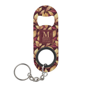 Rode Maroon Gouden Glitter Herfstbladeren Patroon Mini Flessenopener