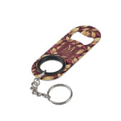 Rode Maroon Gouden Glitter Herfstbladeren Patroon Mini Flessenopener (Achterkant Gekanteld)
