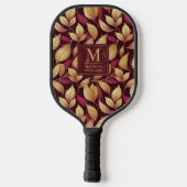 Rode Maroon Gouden Glitter Herfstbladeren Patroon Pickleball Paddle (Achterkant)